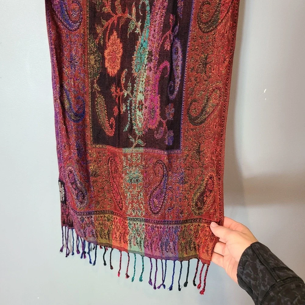 Sacred Threads Soft Scarf Fringe Patchwork Paisley Boho Art Gypsy 70